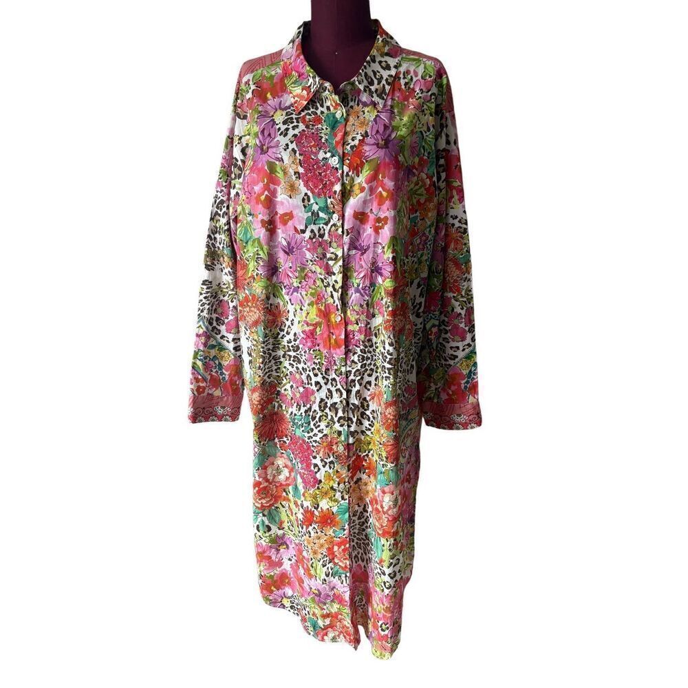 Johnny Was Multi-Color Floral & Leopard Print Button-Down Shirt - Picture 4 of 12